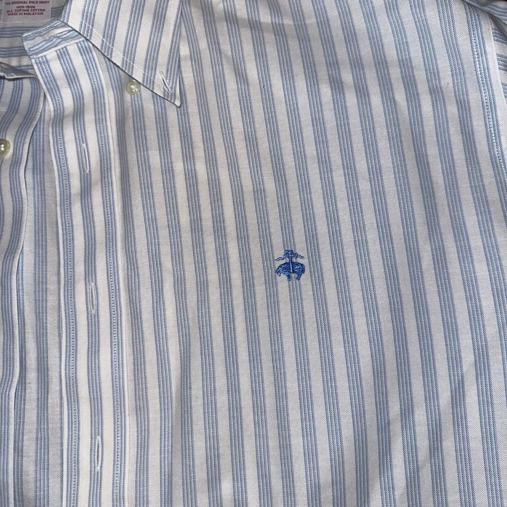 Brooks Brothers 346 Shirt Mens XL Blue White Stripe Non-Iron Supima Cotton Polo - Picture 5 of 6
